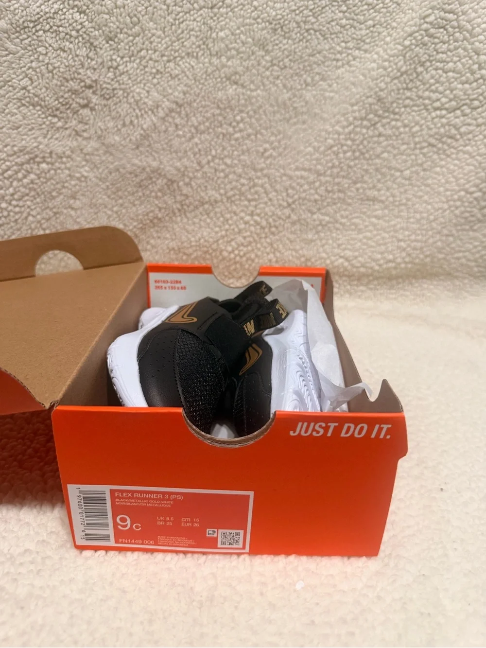 Nike Flex Runner Black and Gold Slip-On Athletic Shoes Toddler Size 9C